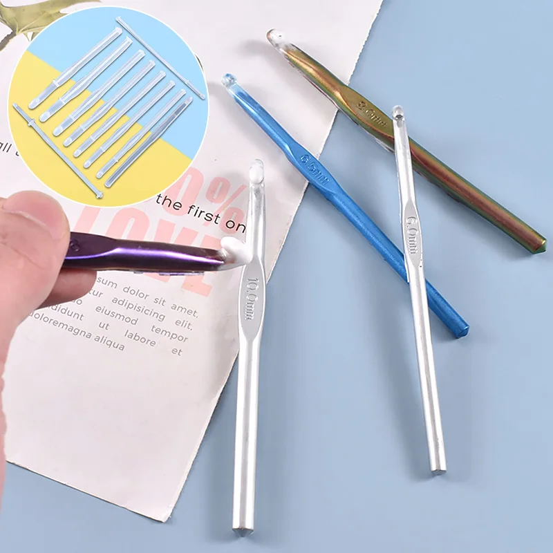 

10 Styles Crochet Hook Crystal Epoxy Resin Mold DIY Knitting Sweaters Scarves Tool Casting Silicone Mould DIY Crafts Making Tool