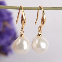 10 12mm natural white baroque pearl earrings 18k dangle hook handmade teardrop luxury jewelry classic wedding women elegant