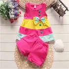 Комплект для девочек из жилета и шорт, хлопковый, с бантом