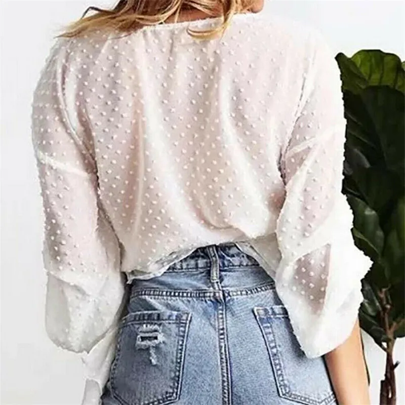 Осенняя женская блузка с длинным рукавом Сексуальная рубашка v-образным вырезом