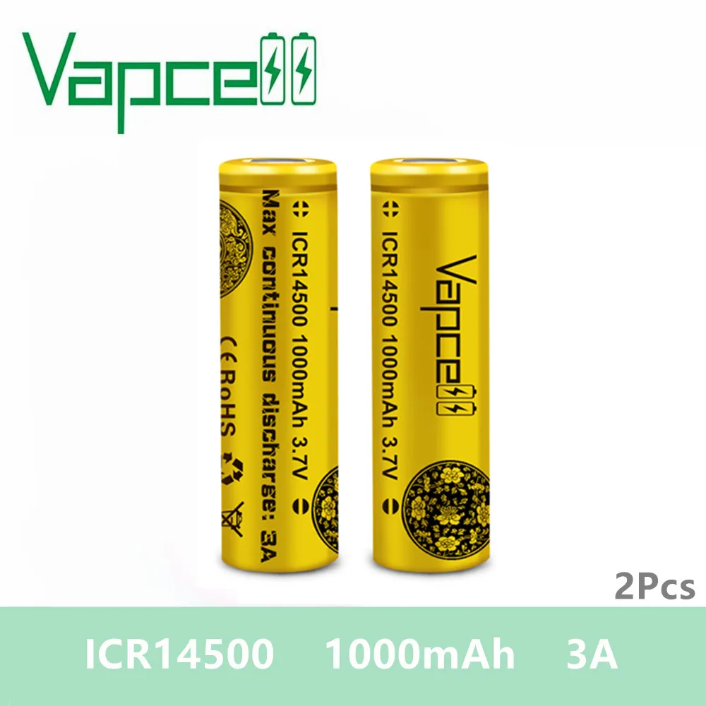 Бесплатная доставка 2 шт. батарея Vapcell 14500 1000 мА/ч 3 А Мини литиевая ICR14500 14500p для