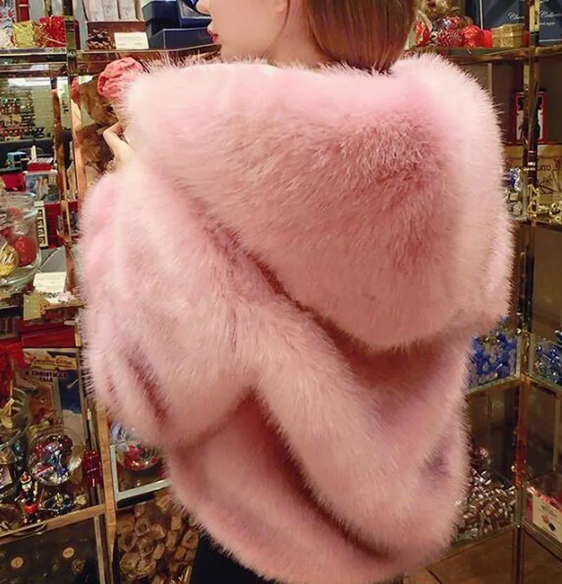 

Fashion Winter Fur Coat for Women Thick Warm Hooded Fur Jacket Fur Outwear Casual Faux Fox Fur Overcoat New Parka