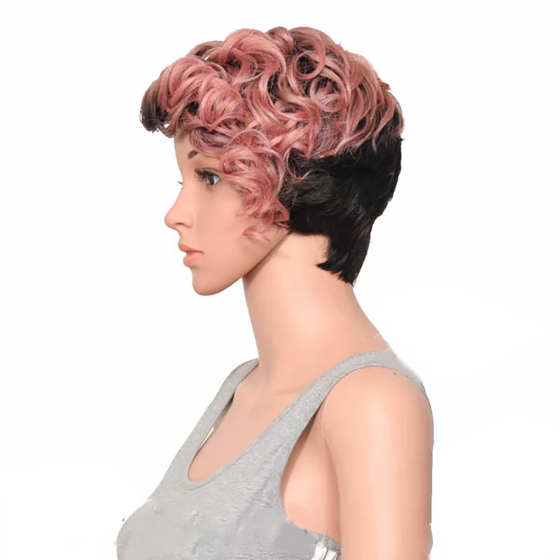 HAIRJOY женский специальный смешанный цвет боковая часть короткий кудрявый синтетический парик для волос