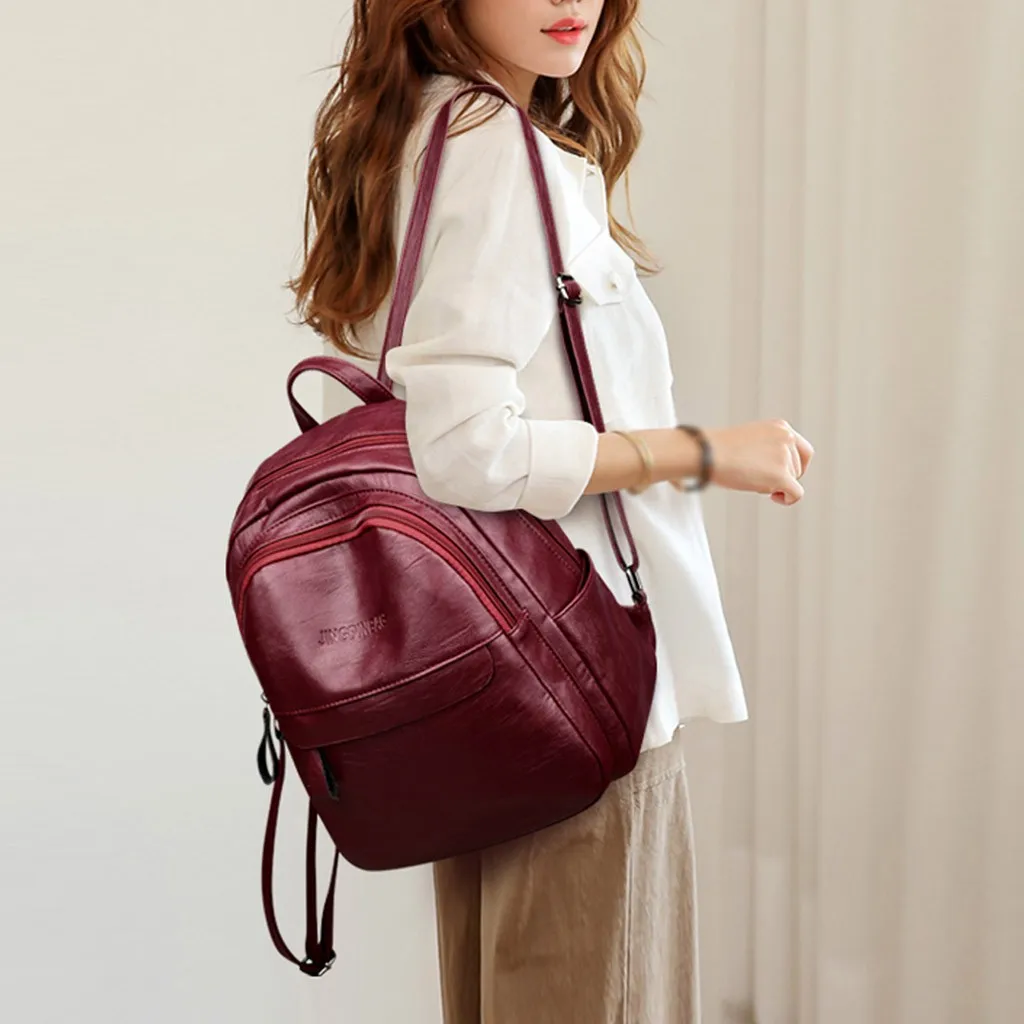 Кожаный рюкзак модный женский уличный однотонный нейлоновый