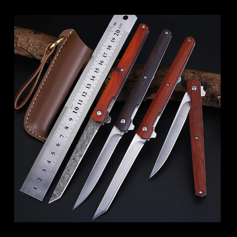 

M390 Flipper Pocket Folding Knife Blade Mini Handle Knife Wood Handle Rescue Camping Survival Hunting Knives