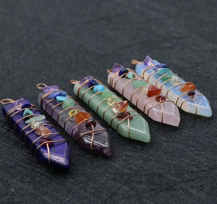 7 чакральную исцеления Радуга ожерелья с подвеской из натурального камня Шарм