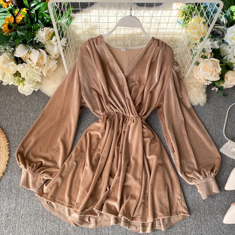 YuooMuoo винтажное женское платье с v образным вырезом Осень зима длинный рукав