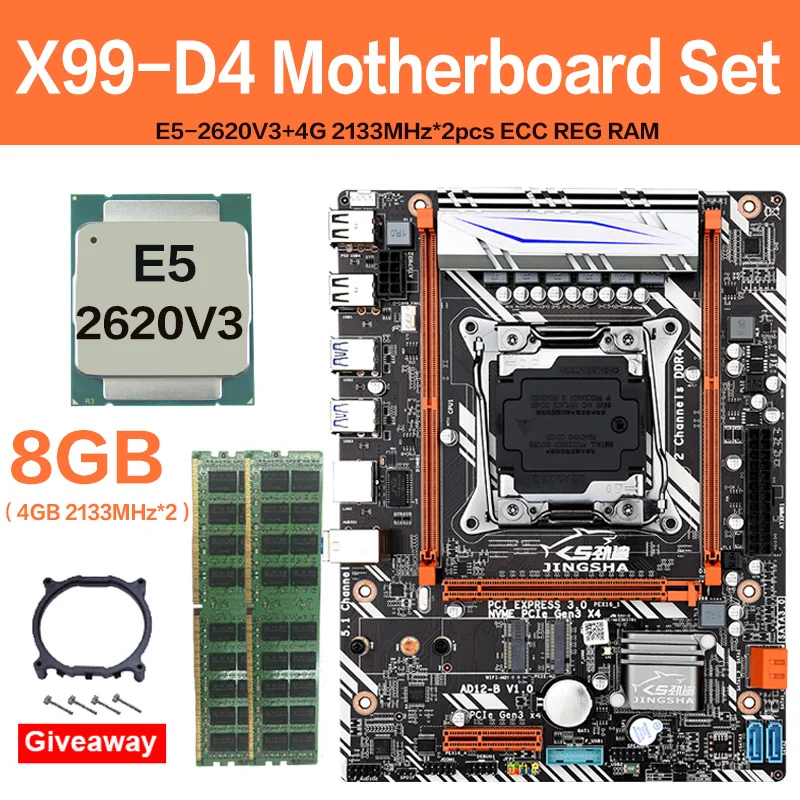 Günstig JINGSHA X99 D4 Motherboard Con Xeon E5 2620V3 LGA2011-3 CPU 2 Stücke * 4GB = 8G 2133MHz DDR4 ECC REG De Memoria M-ATX M.2 SSD SATA 3,0