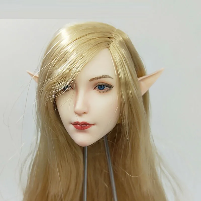 

1/6 Elf Head Sculpt with Replaceable Ear Blonde Hair Girl Head Carving Fit 12'' Female Action Figure Body SUPER DUCK SET043