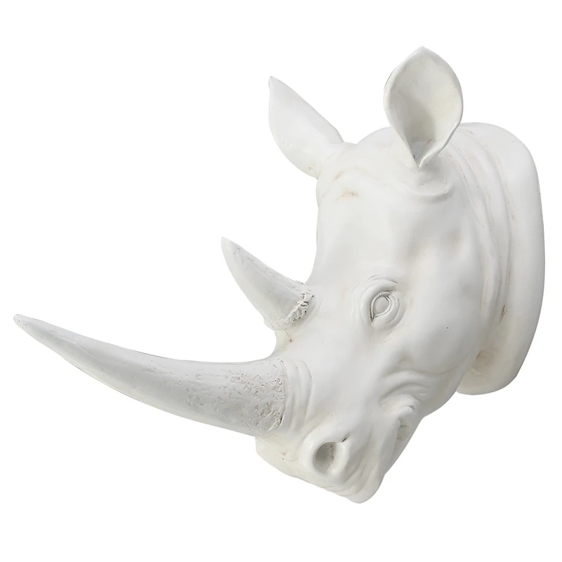 

[MGT]KiWarm Resin Exotic Rhinoceros Head Ornament White Animal Statues Crafts for Home Hotel Wall Hanging Art Decoration Gift