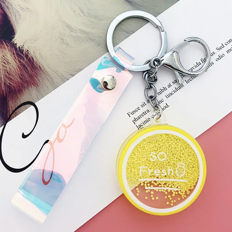 Милый движущийся брелок с жидкостью акриловый фруктовый зыбучий песок брелоки в