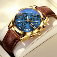 olevs fashion watch for men top brand luxury waterproof quartz clock brown leather sports wristwatch relogio masculino