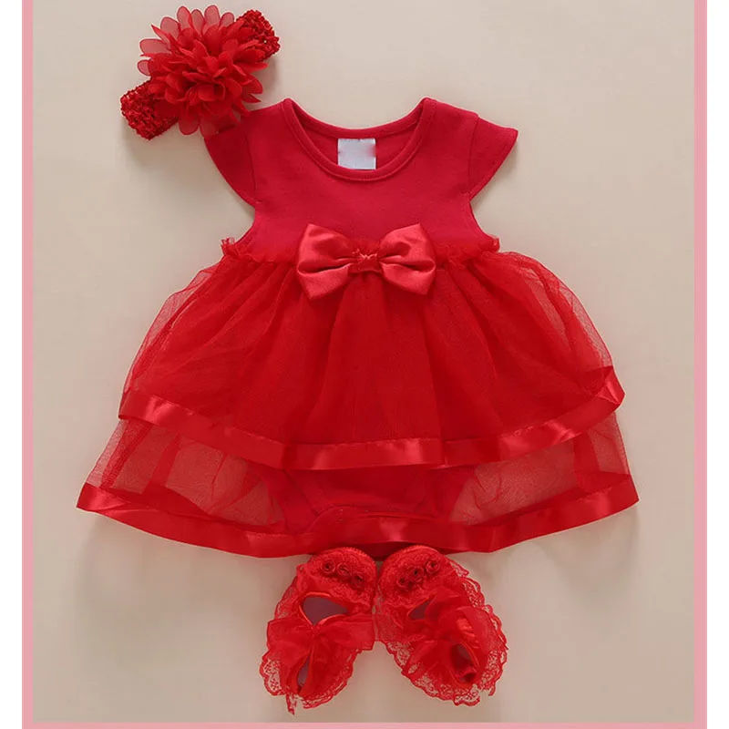 

2021 Newborn Baby Girls Infant Dress&clothes Summer Kids Party Birthday Outfits Hair band+clothes+shoes Set Christening 0-24M