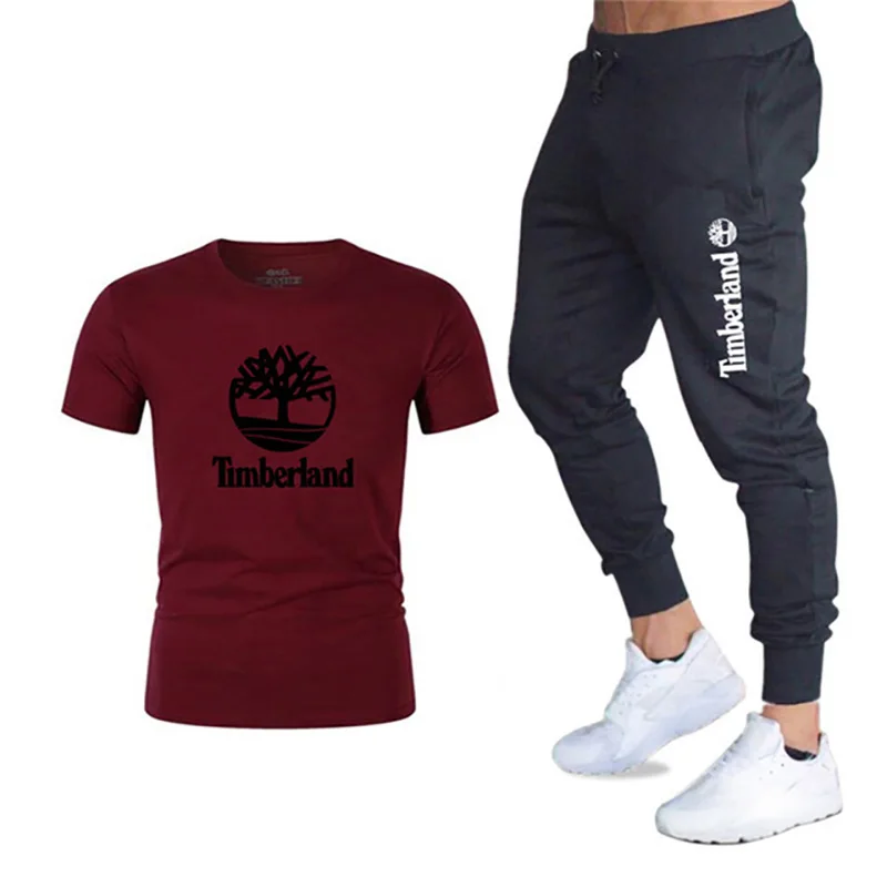

2021 men's summer casual suit T-shirt + printed two-piece pants jogging suit gym breathable sportswear men's suit