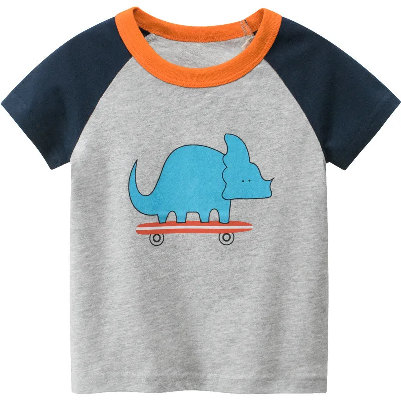 

1-8 Yrs Baby boy clothes Cotton T-Shirt Children soft Breathable Cartoon Dinosaur skateboarding sport top kids Clotning