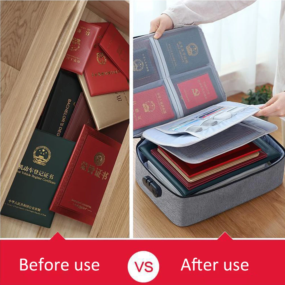 

Security Lock Multifunction Storage Bag Certificate Document Bags Large Capacity Passport Card Real Estate License Organizer