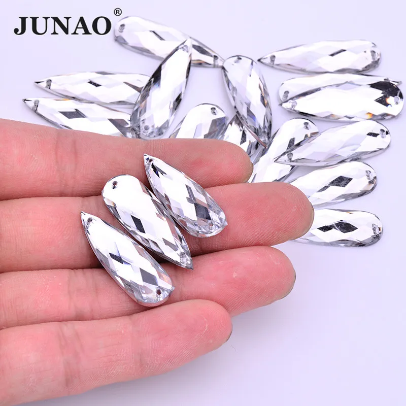 Аппликация Стразы JUNAO 10x30 мм прозрачный белый каплеобразный кристалл крупный
