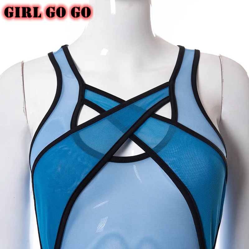 

summer 2021 sleeveless bodysuit women sexy mesh stitching see trough patchwork one piece outfits jumpsuit hollow out bodycon