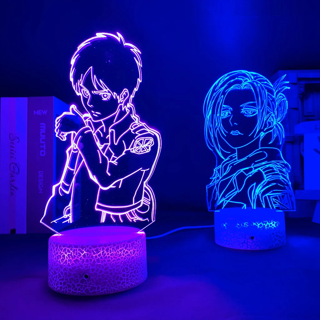 

Attack on Titan Acrylic 3d Led Night Light Eren Yeager Figure Bedroom Decor Nightlight Dropshipping Battery Powered Lamp Gift