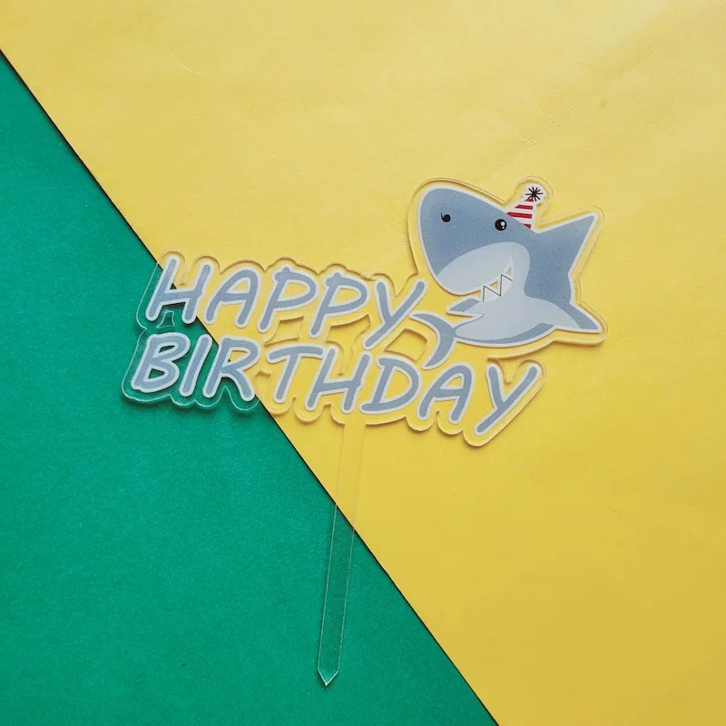 Acrylic Animal Theme Cartoon Dinosaur Shark Cake Toppers Happy Birthday Topper Baby Shower Kids Boy Party Supplies | Дом и сад