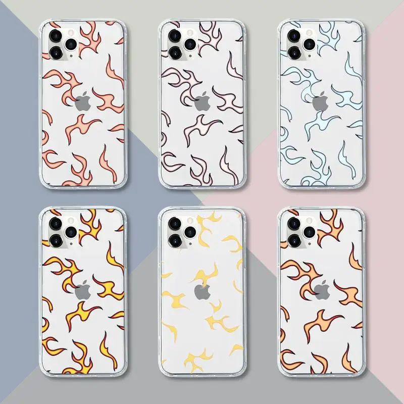 

Blue Flame Fire Phone Case Transparent For iPhone 13 12 11 pro mini XS XR X max 5 6 s 7 8 plus Soft Clear Mobile bags