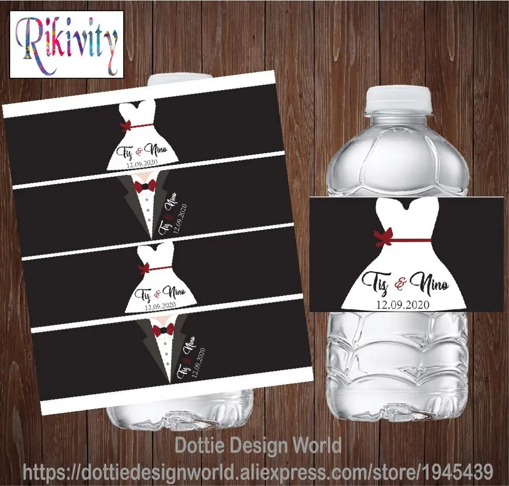 20 шт Персонализированные Свадебные платья костюм бутылки воды вина этикетки