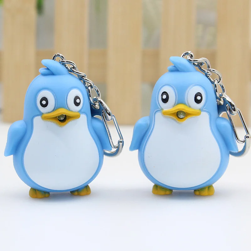 Милый розовом черном и синем цвете пингвин брелок LED со звуком светильник игрушка