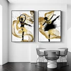 Золотой лентой летящий танцор девушка картина на стену, полотно, абстрактная живопись Печать Плакатов Живопись Современная декоративная фотография Декор в гостиную