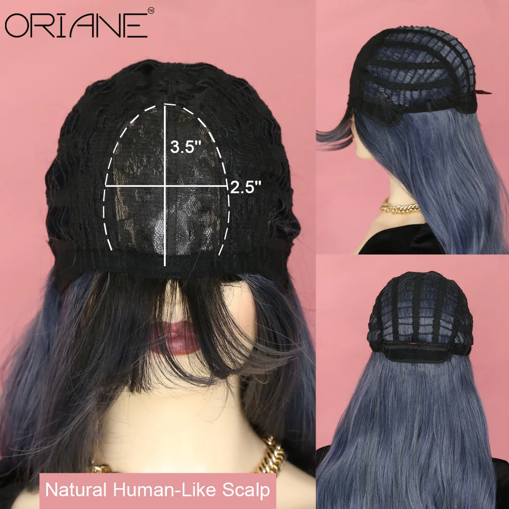 

ORIANE Grey Blue Synthetic Wigs With Bangs High Temperature Wigs With Headband Natural Hairline Daily Cosplay Wigs For Women