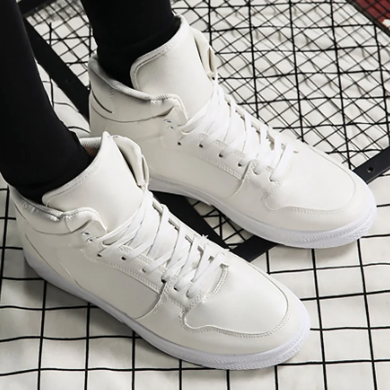 

2020 High top Men sneakers Solid Designer Shoes for men casual shoe Non-slip Vulcanize shoes Black Spring/Autumn Male Shoes