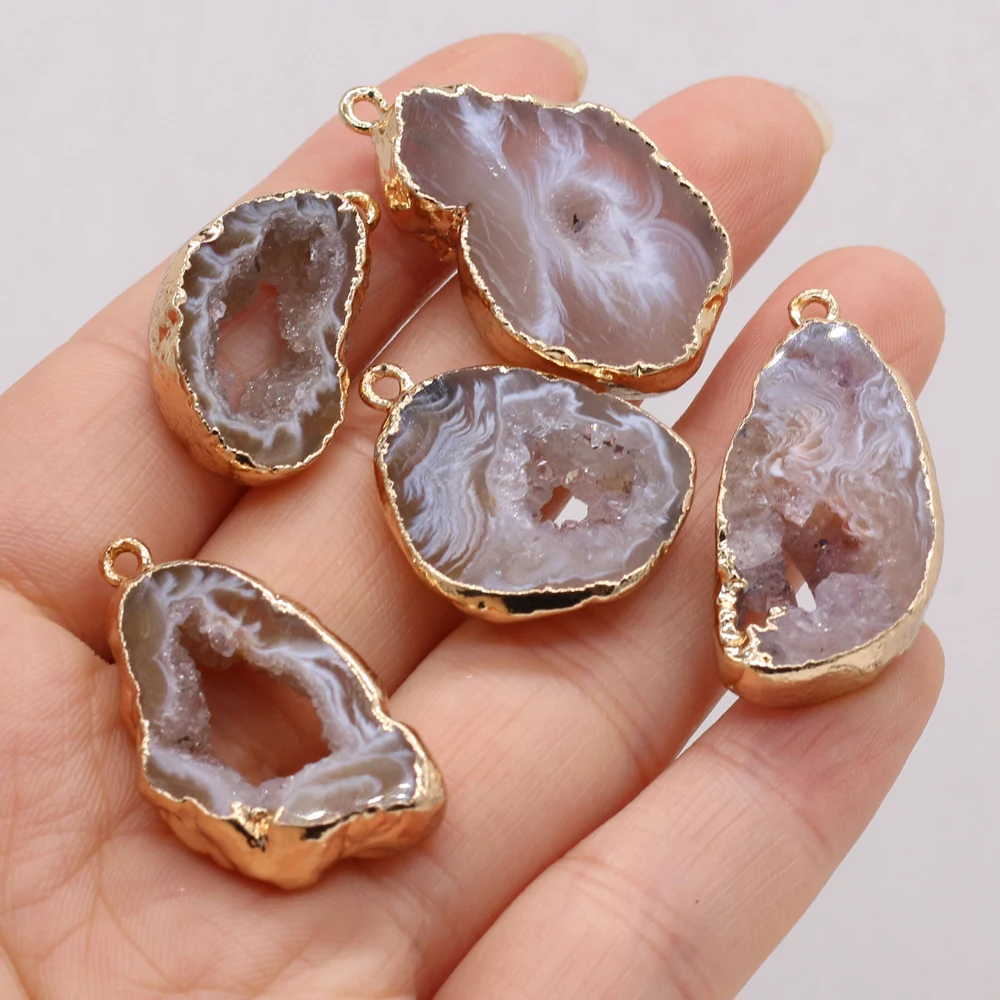 

yachu Product Natural Stone Semi-precious Stone Grey Agate Connector For Making DIY Jewelry Accessories Size 15x25-20x30mm