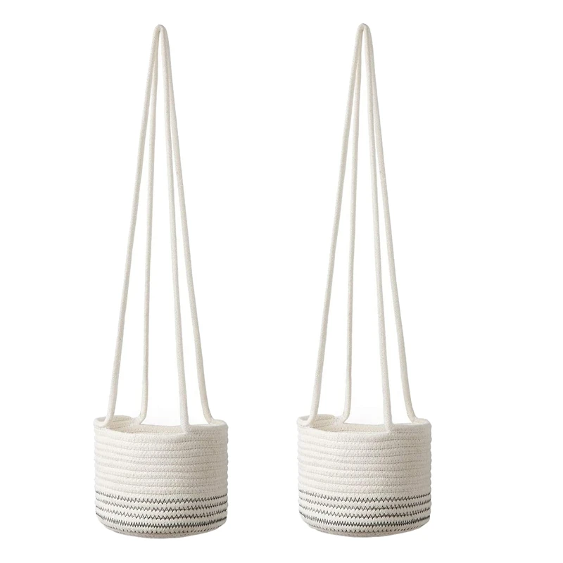 

2 Pack Hanging Planter Baskets Cotton Rope Woven Macrame Indoor Plant Hangers Flower Plant Pots 8X6Inch