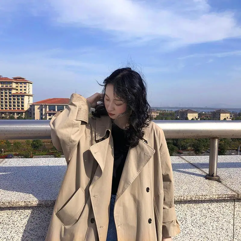 

Plus size vintage ladies Versatile Khaki windbreaker vetement femme 2020 winter Women clothing