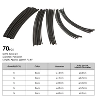 70pcs 7 color black polyolefin halogen free heat shrink tubing shrinkable tube sleeving wrap wire cable kit shrink ratio 21 %cf%86