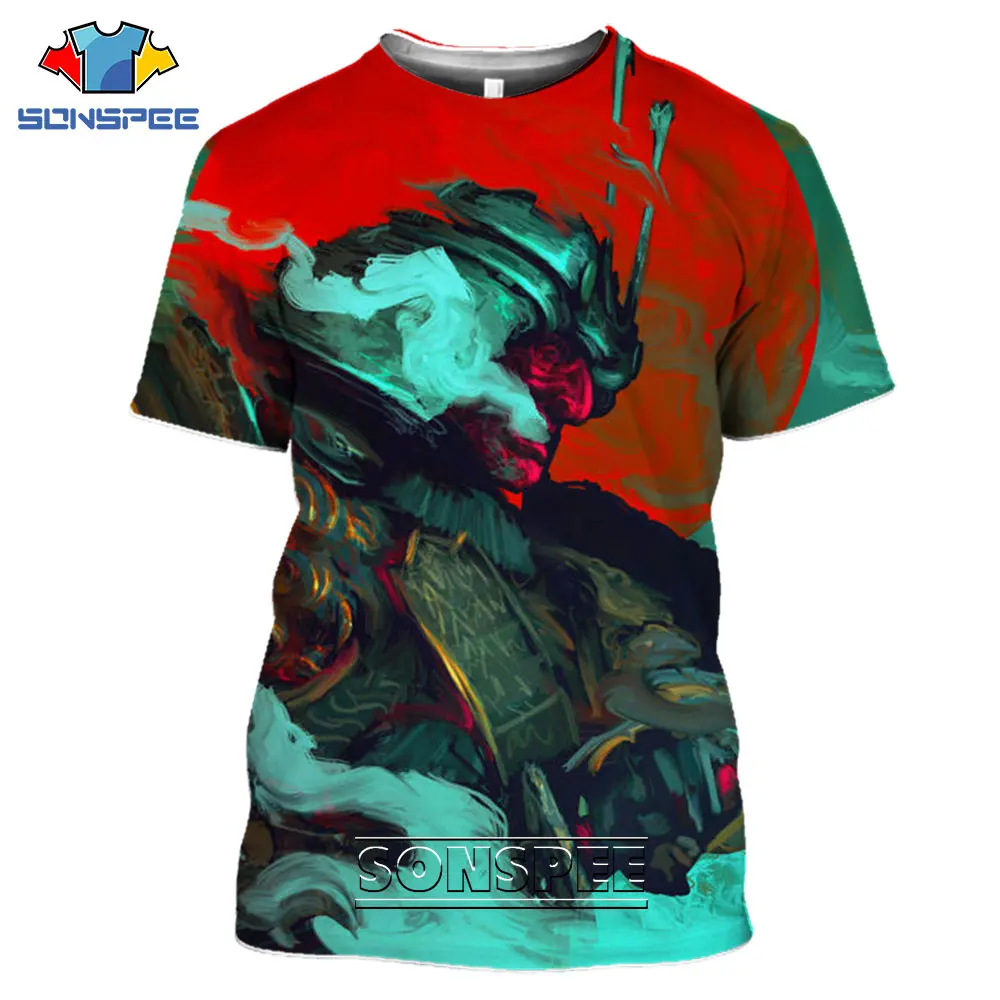 SONSPEE 3D Print Japan Samurai Men's T shirt Casual Streetwear Harajuku Ghost Short Sleeve Hip Hop Japanese Style Tees Top Shirt