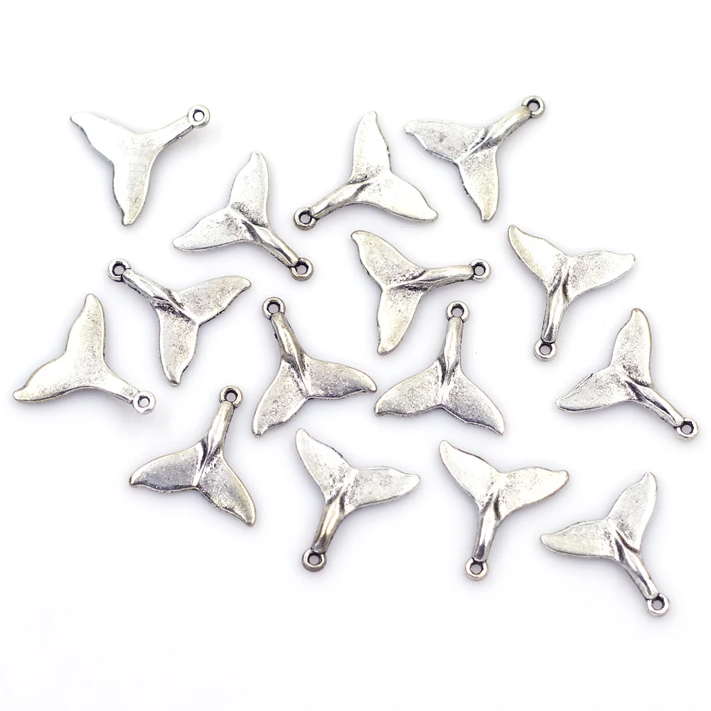 

20Pcs Pendants Whale Tail Aniaml Silver Tone Metal For Charms Necklaces Jewelry DIY Findings 19mm