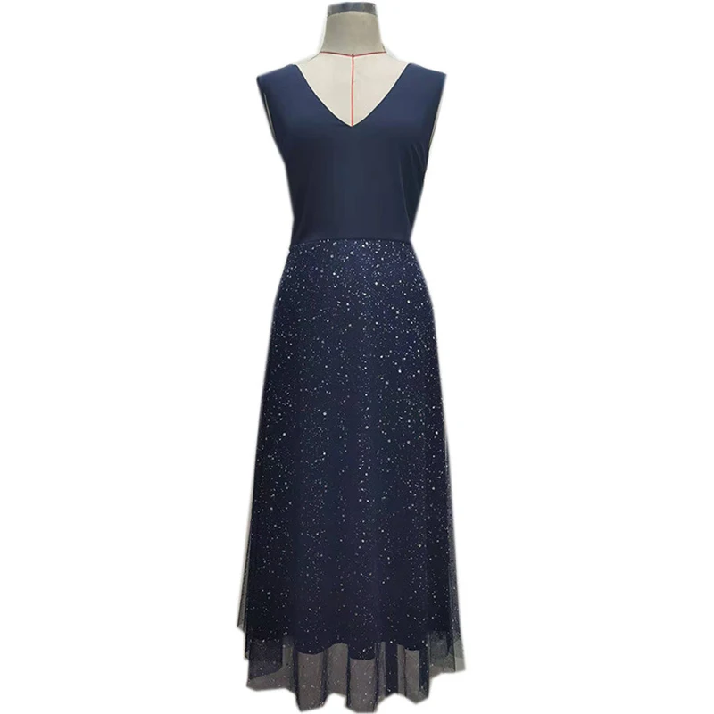 Женское платье-миди без рукавов с V-образным вырезом и высокой талией | Женская