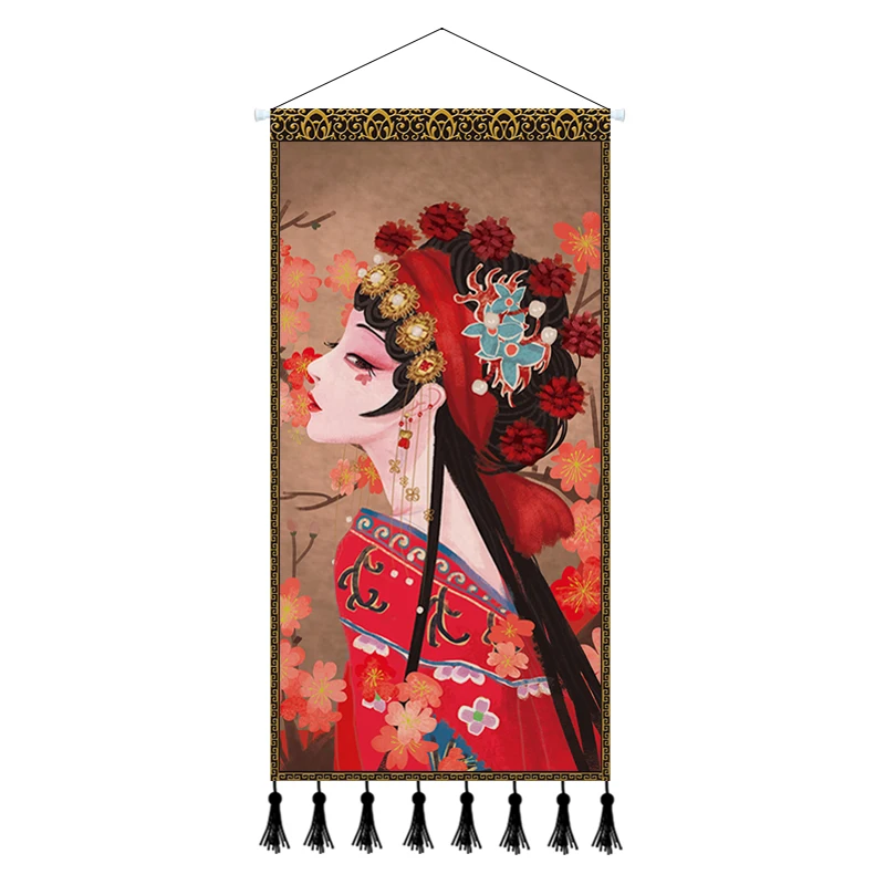 

Chinese Style Scroll Painting Wall Pictures Hang Peking Opera Character Huadan Art Canvas Painting Poster Living Room Decor