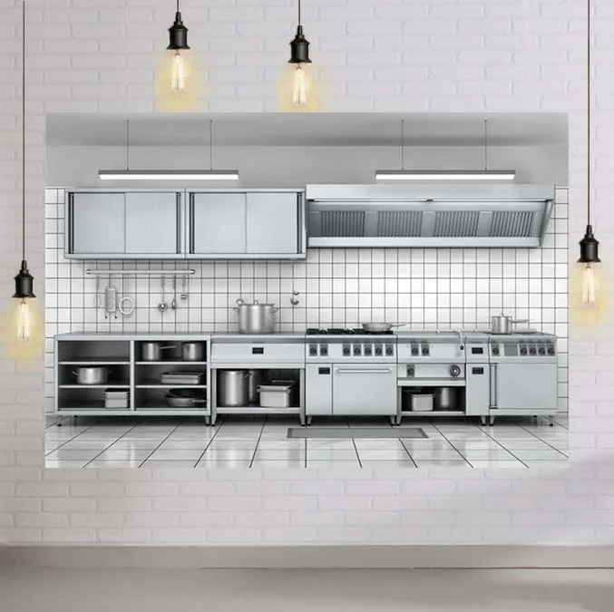 

Modern Kitchen Backdrop Cooking Tools Backdrops for Photography Shabby Marble Floor Cabinet Interior Vinyl Photo Background