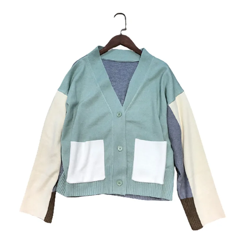 

Women Sweater 2021 Autumn and Winter New Style Contrast Fashion Loose Single-breasted Women's Knitted Cardigan