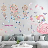 shijuekongjian dreamcatcher feathers wall sticker diy flamingo animal mural decals for house kids room baby bedroomdecoration