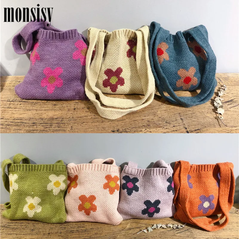Monsisy зимние шерстяные сумки через плечо для мальчиков и девочек вязаные покупок