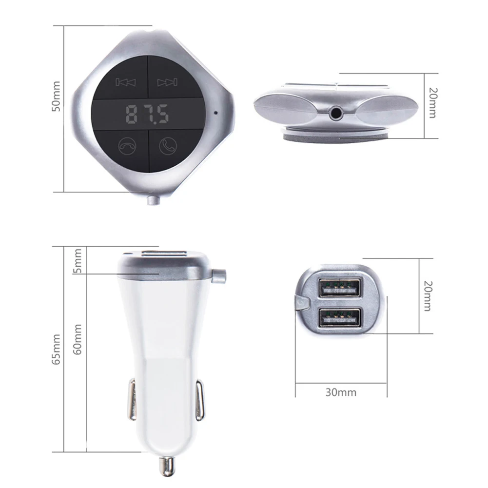 

Bluetooth Car Kit Wireless FM Transmitter Audio Receiver Handsfree Talking with 2.5A Dual USB Supports AUX TF Reader