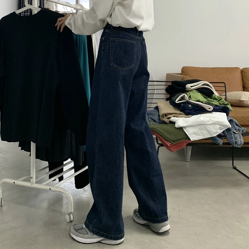 

Jeans Women Autumn Dark Blue Retro Boyfriend Straight Full Loose New Arrival Street Harajuku Fashion Female High Waist Slouchy