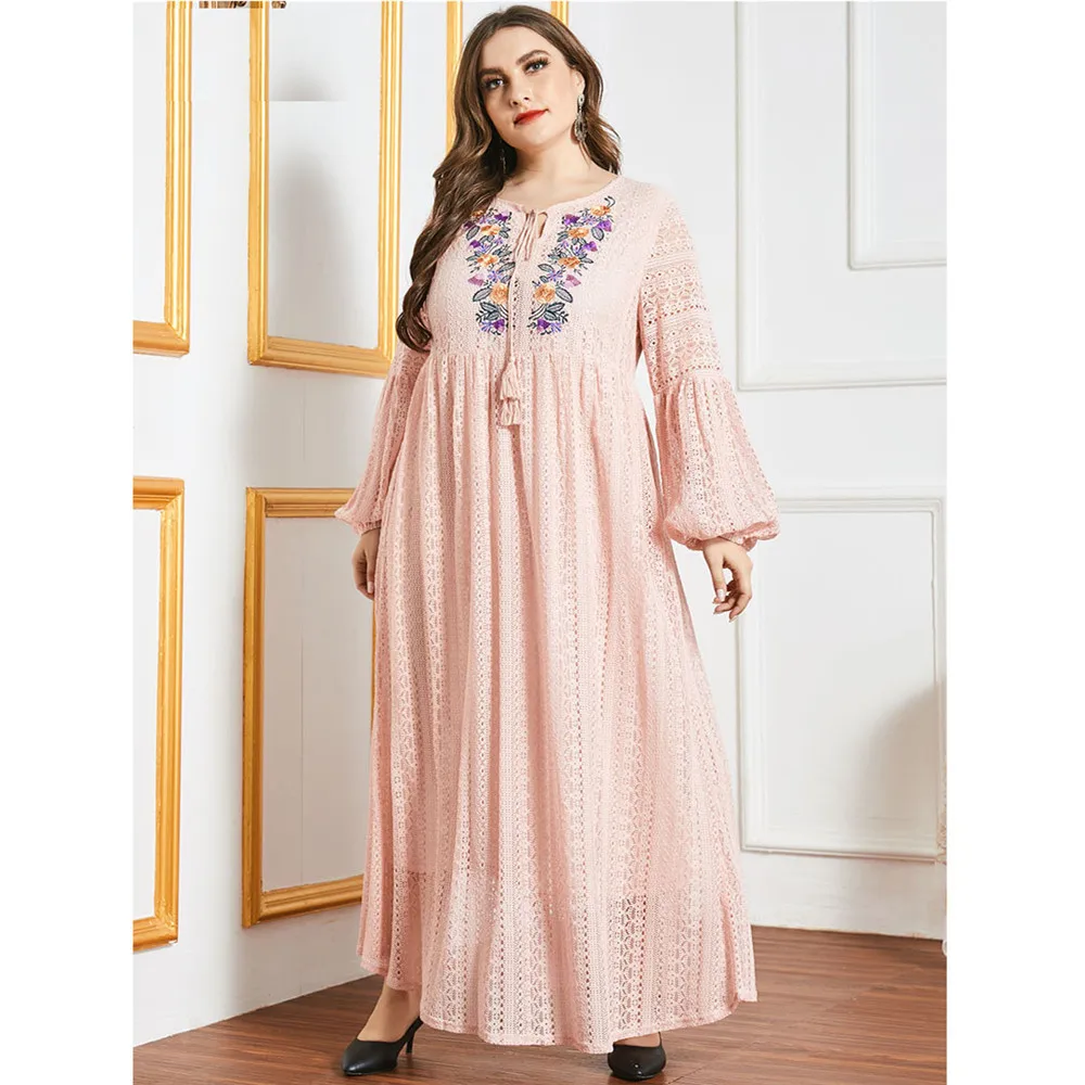 

Lace Embroidery Abaya Dubai Kaftan Women Muslim Hijab Dress Ethnic Turkey Caftan Loose Dresses Abayas Islamic Clothing Jalabiya