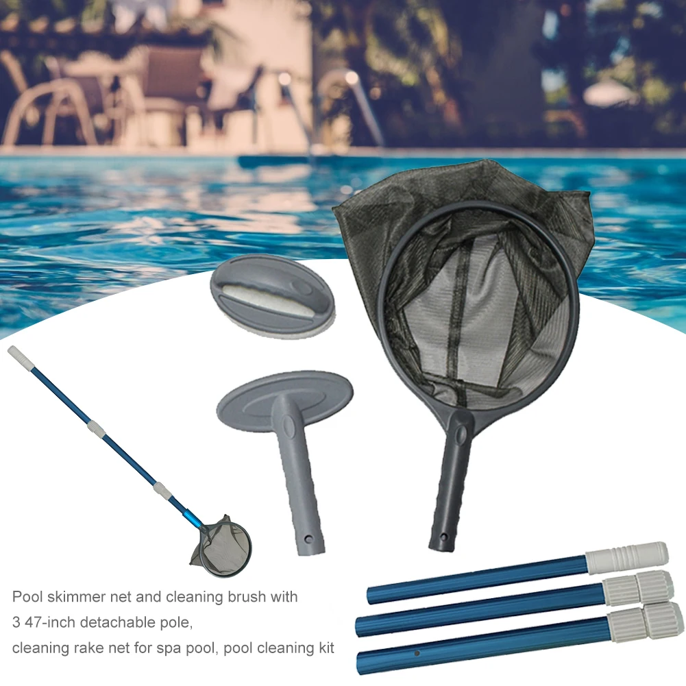 

Pool Skimmer Net Set With Detachable Pole Leaf Skimmer Mesh Rake Net With Pool Brush And Handheld Brush For Spa Pond Swimming Po