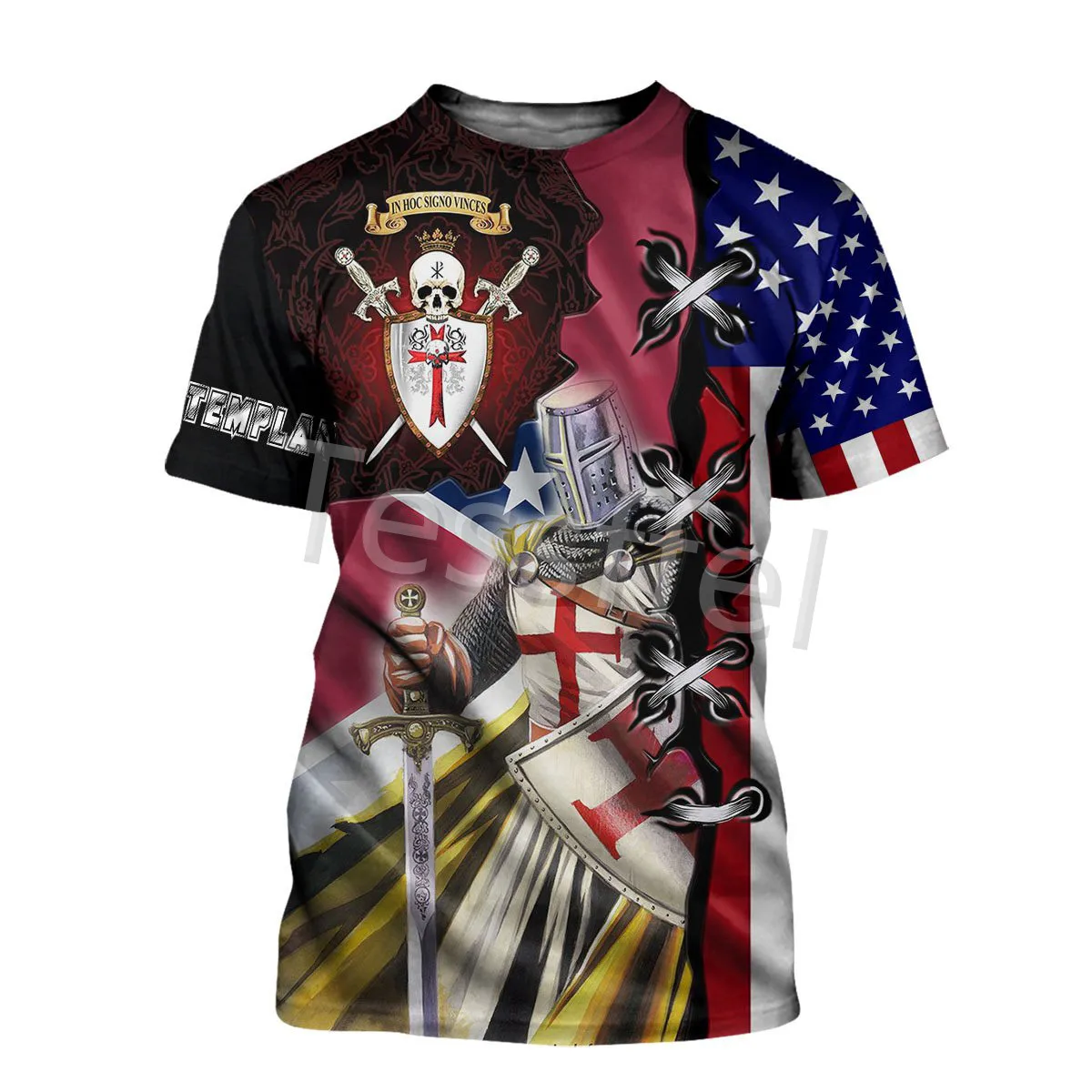 

Tessffel American Flag Knight Templar 3D Printed New Harajuku Men's T-shirt Summer Streetwear Unisex Top Short Sleeve Style-2