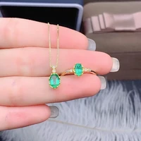 fine jewelry 925 pure silver inset with natural gem womens luxury popular oval emerald pendant adjustable ring set support dete