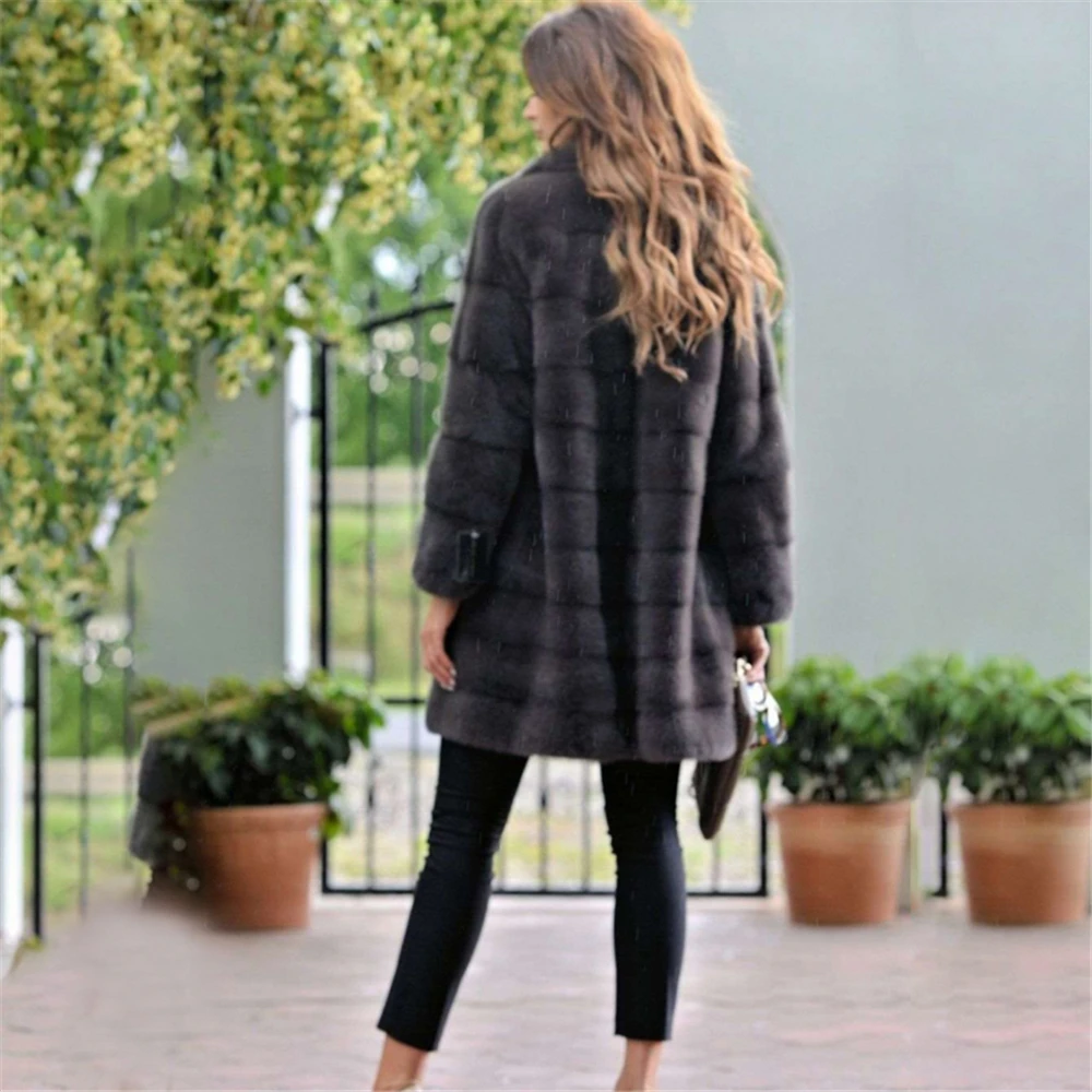 TOPFUR 2021 New Arrival Slim Real Fur Coat Natural Mink Fur Coats Thick Warm Winter Women Luxury Slim Gray Overcoat With Belt