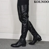 kolnoo new real photos women block heel over knee boots sexy evening xmas party prom thigh high boots black fashion winter shoes